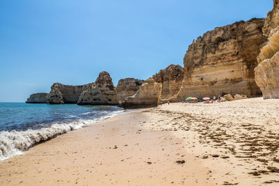 Scenic view of beach against clear sky