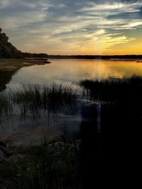 Scenic view of lake at sunset