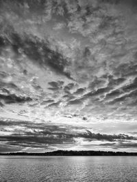 Scenic view of sea against dramatic sky