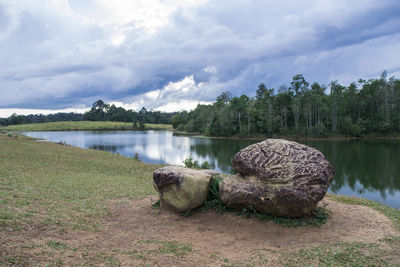 Scenic view of lake against sky