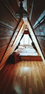 Low angle view of wooden ceiling of house