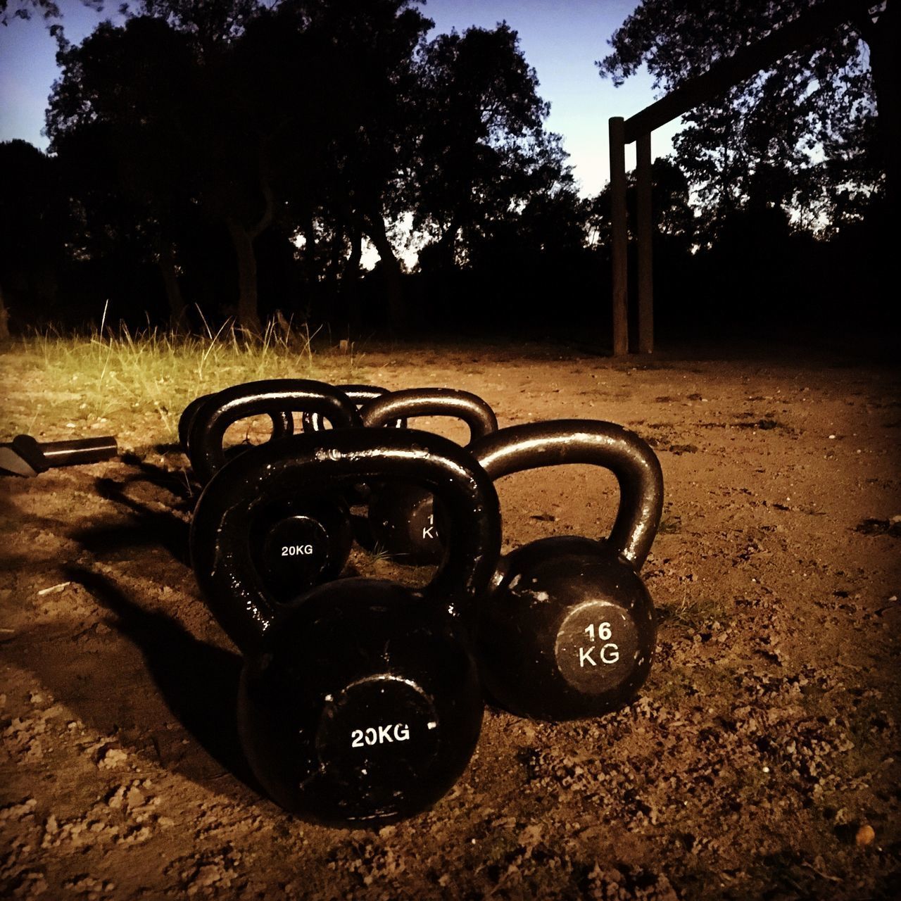 CLOSE-UP OF CAMERA ON FIELD AGAINST TREES