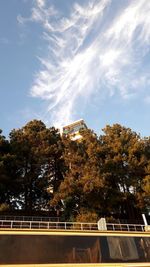 Low angle view of trees and buildings against sky