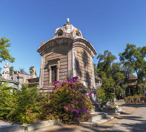 Low angle view of historic building against clear sky