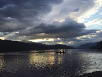 Scenic view of lake against cloudy sky