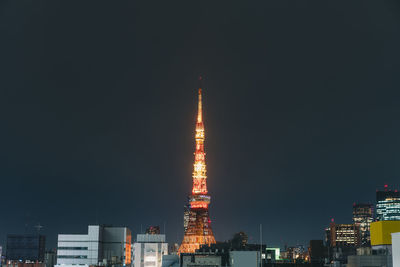 Illuminated buildings in city at night