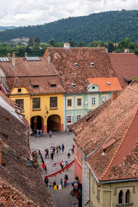 High angle view of buildings in city