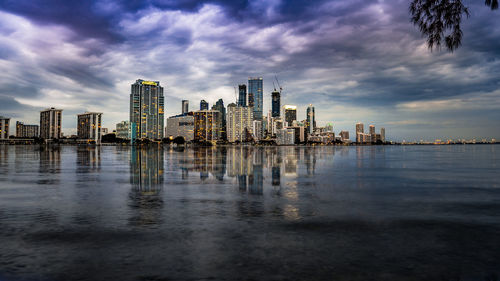 View of city skyline against cloudy sky