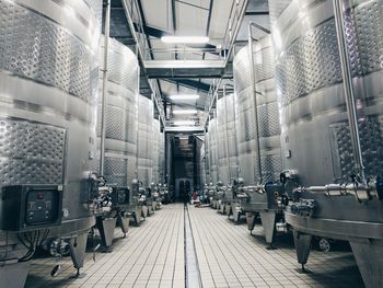 Steel barrels used for storing and producing wine at a vineyard