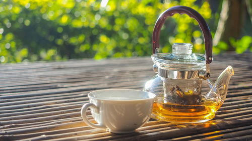 Close-up of tea served on table