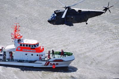 High angle view of ship in sea