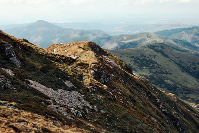 Tatra mountains landscape. scenic view of mountain rocky peaks, slopes, hills and valleys