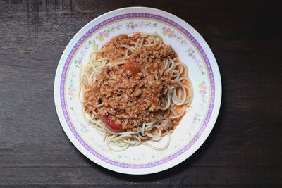 Close-up of food served on table