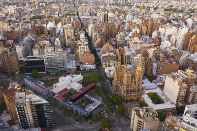 High angle view of city buildings