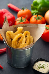 Close-up of fresh vegetables in bowl on table