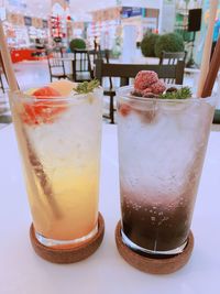 Close-up of ice cream in glass on table