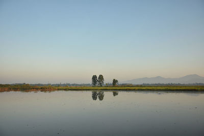 Scenic view of lake against clear sky