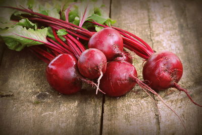 High angle view of cherries on table