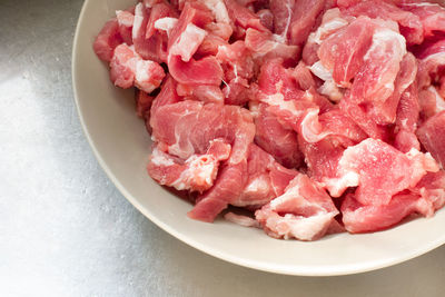 High angle view of chopped vegetables on table