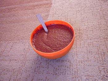 High angle view of drink on table