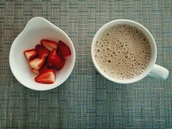 High angle view of breakfast on table