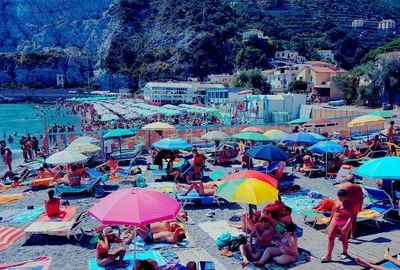 High angle view of people at swimming pool