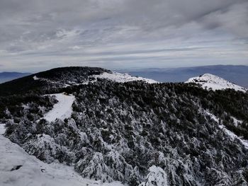 Scenic view of snowcapped mountains against sky