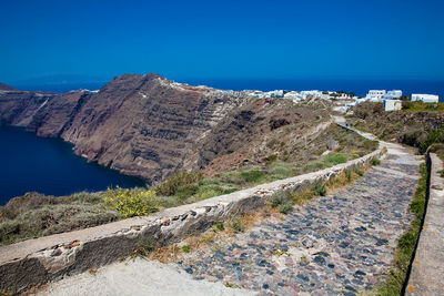 Aegean sea seen from the walking trail number 9 which connects the cities of fira and oia