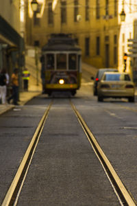 View of railroad track in city