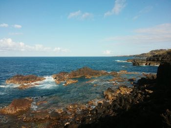 Scenic view of sea against clear sky