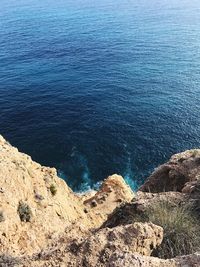 High angle view of rocks on beach