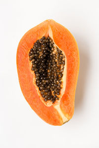 Close-up of orange slice against white background