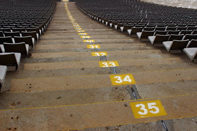 High angle view of view empty chairs at stadium