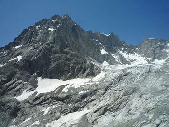 Scenic view of snowcapped mountains against clear sky