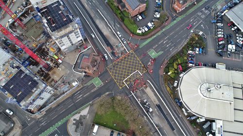 High angle view of traffic on city street