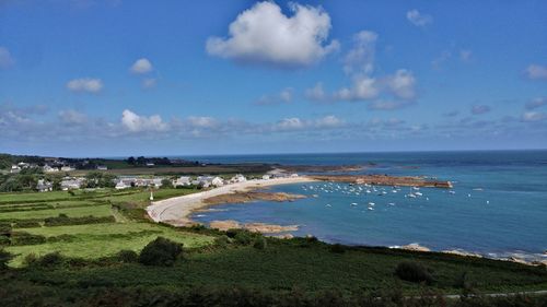 Scenic view of sea against cloudy sky