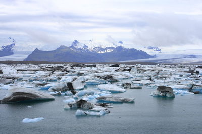 Scenic view of frozen lake against sky