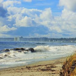 Scenic view of sea against cloudy sky