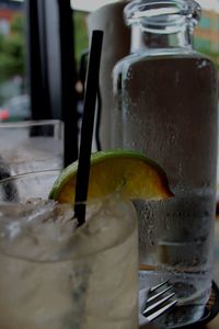 Close-up of drink in jar