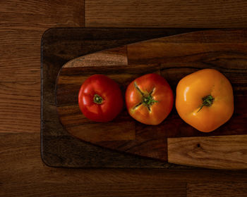 High angle view of tomatoes on table