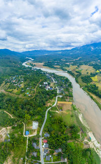 High angle view of road amidst agricultural landscape