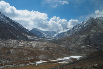Scenic view of snowcapped mountains against sky