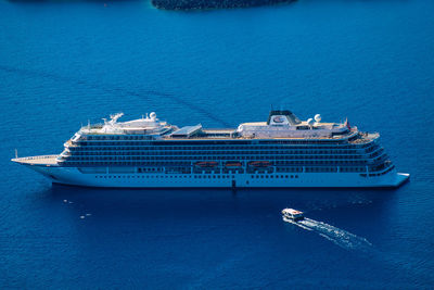 High angle view of ship in sea