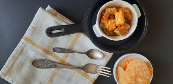 High angle view of food on table