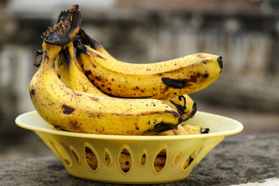 Ripe yellow bananas fruits, bunch of ripe bananas with dark spots