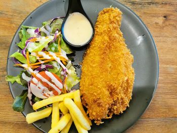 High angle view of food in plate on table