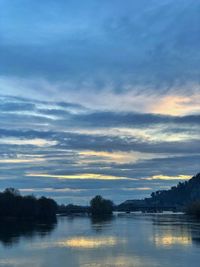 Scenic view of lake against sky during sunset