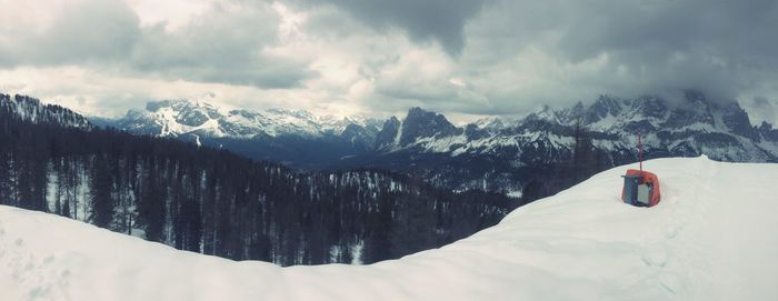 Panoramic view of snowcapped mountains against sky