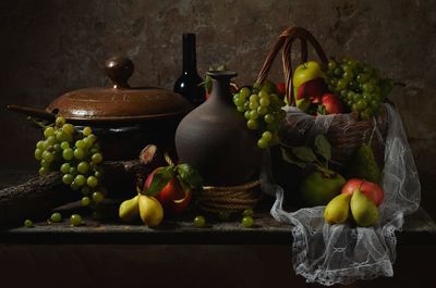 Fruits in basket on table
