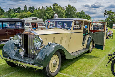 Vintage car on field